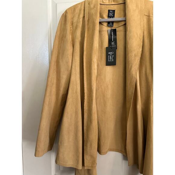 NWT INC International Concepts Women's Tan Faux Suede Draped Jacket Size XL - Picture 3 of 5